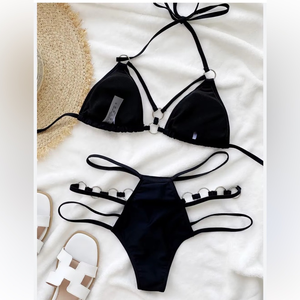 Women's Black Sexy Bikini Set Cheeky Swimsuit Two Piece NWT M - Picture 2 of 3